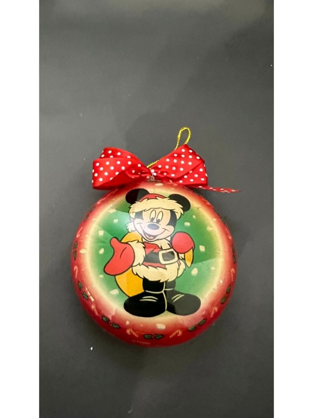 Mickey Mouse Holiday Ornament With Red Bow Christmas Cheer Decor